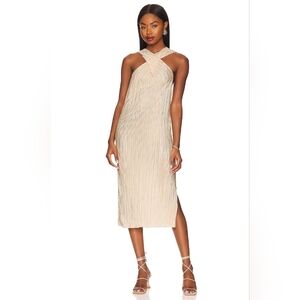 Nalani Midi Dress in Ivory Song of Style Pleated plisse Midi dress